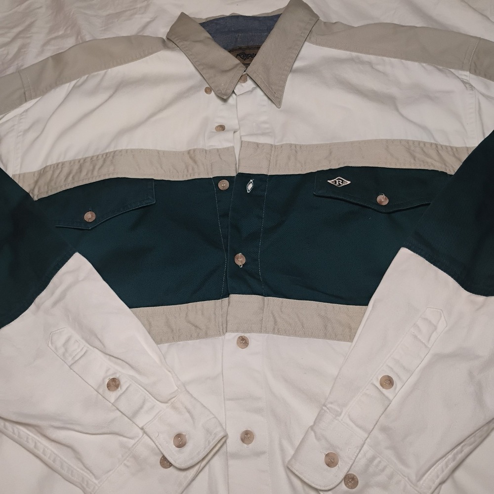 VINTAGE‎ Roper Button UpShirt,Western,Rodeo, LongSleeve, ColorblockMensXLTwhite